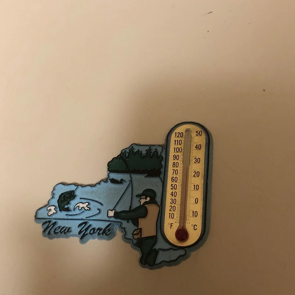 New York Fishing Thermometer Magnet - Blue & Green